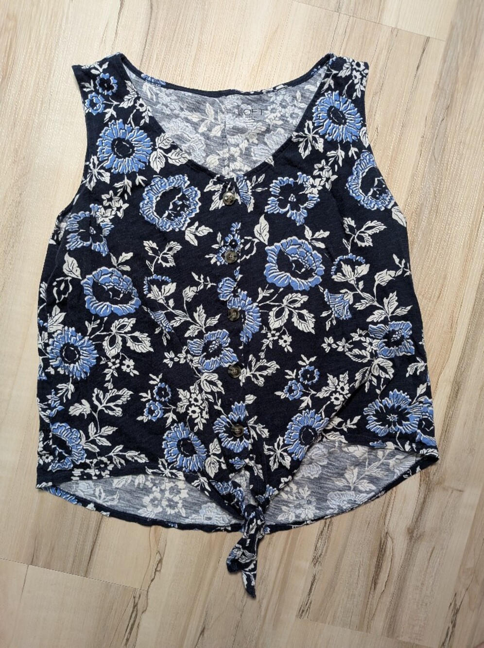 Ann Taylor LOFT Outlet Petite Medium Button Front Tie Front Knit Top